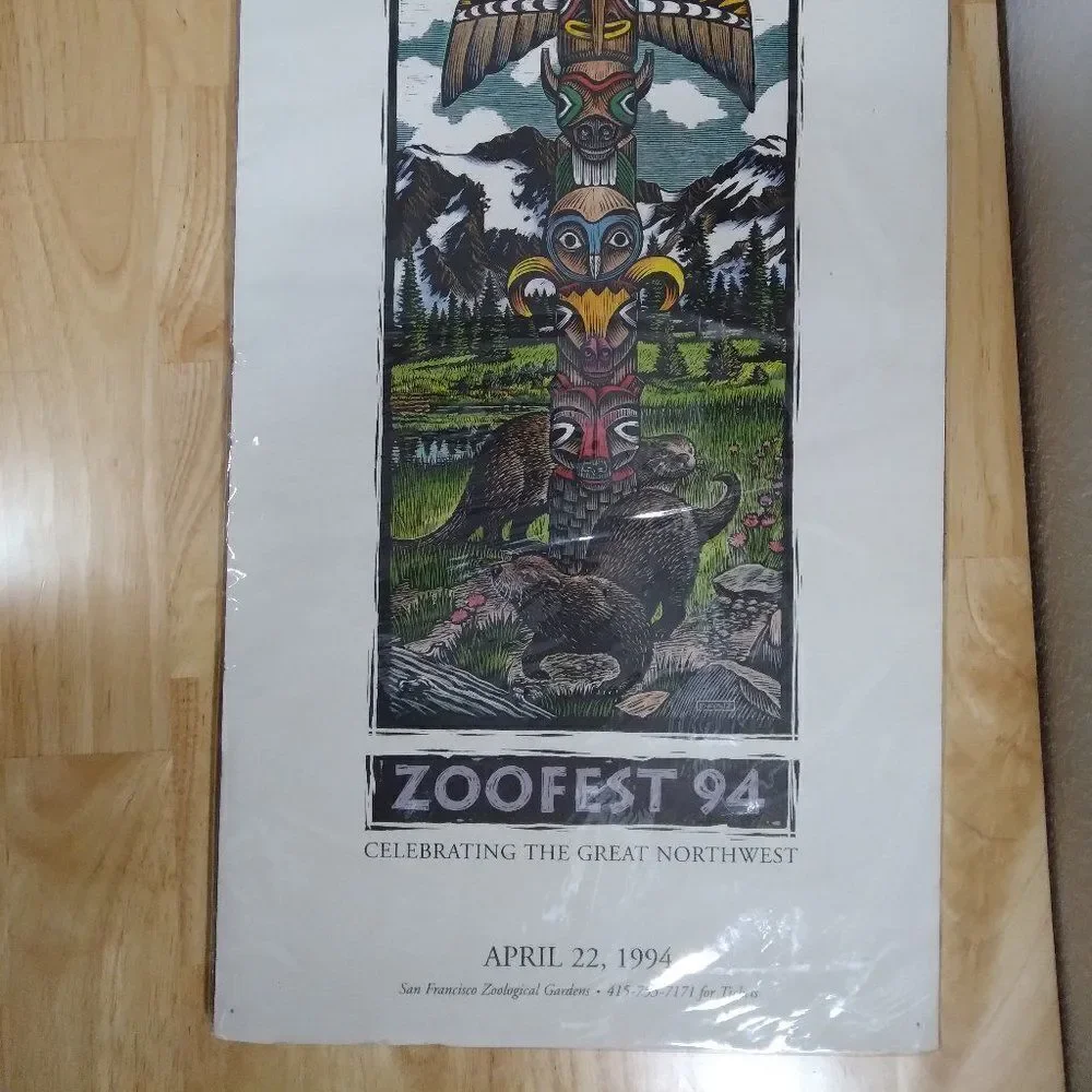 Vintage Zoofest 1994 Great Northwest Totem Pole Print Lithography Print Poster